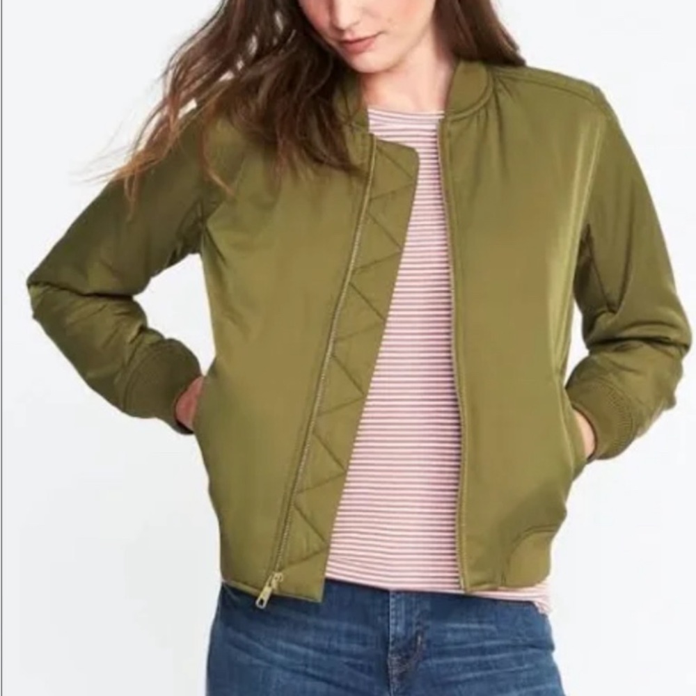 OLIVE GREEN SATIN BOMBER JACKET